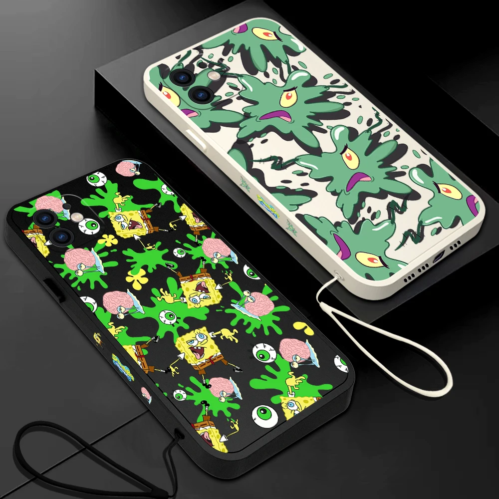 

Cartoon Spongebobs Plankton Sheldon Phone Case For iPhone 14 13 12 11 Pro Max Mini X XR XS MAX SE 8 7 Plus Cases with Hand Strap