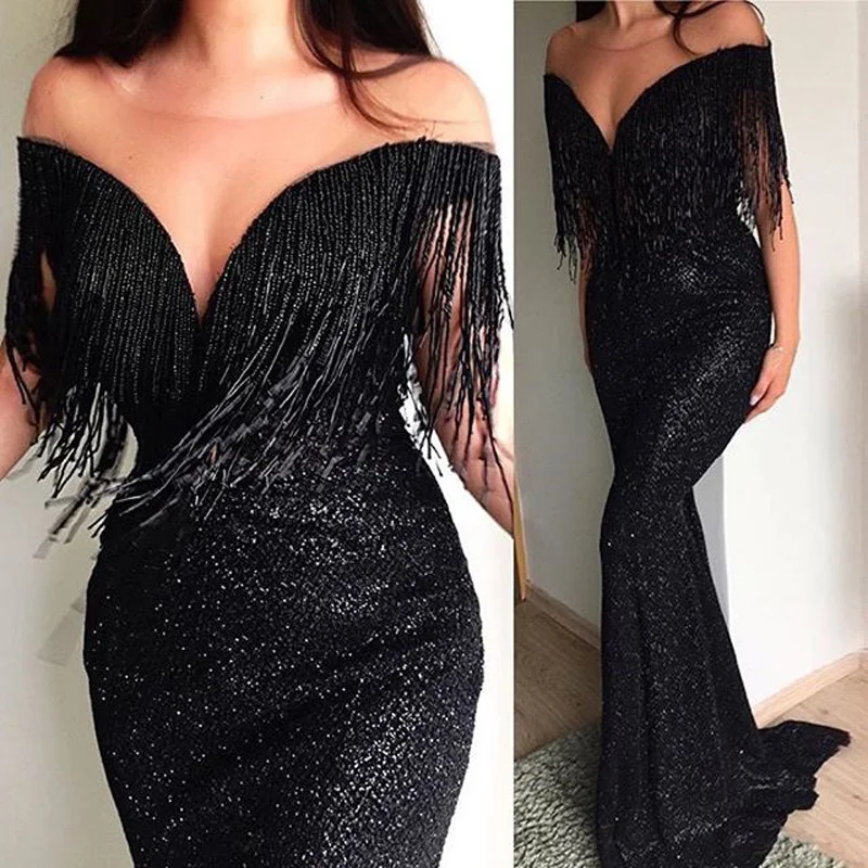 

Cutubly Tassel Outfits For Women Elegant Evening Banquet New Vestidos Dress Sexy V-neck Sleeveless Slim Fitting Long Dresses Ins