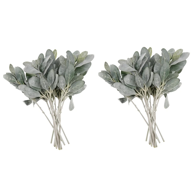 

28Pcs Artificial Flocked Greenery Leaves Short Stems,Faux Lambs Ear Greenery Urn Filler Greenery Plants For Home Wedding