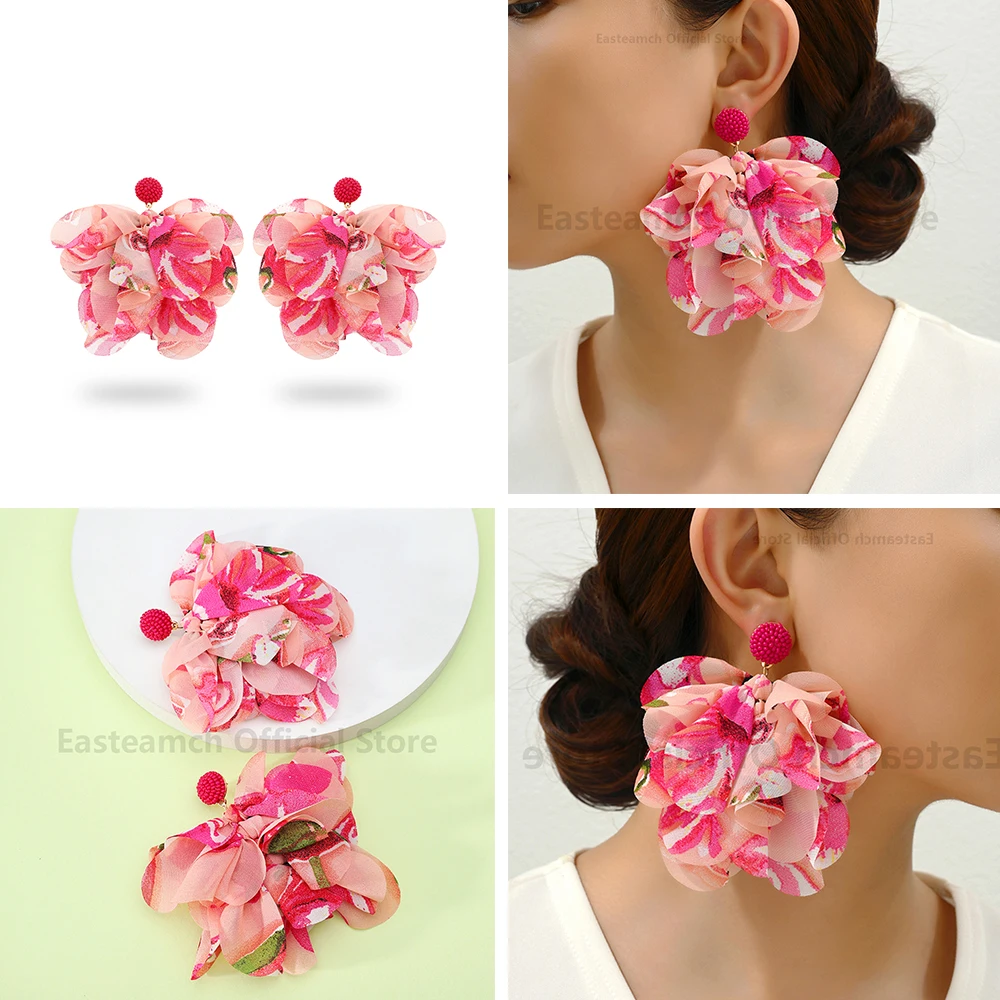 

Rose Leopard Flower Decor Piercing Big Dangle Earrings For Women Trendy Summer Beach Luxury Fairy Charm Wedding Party Jewelry