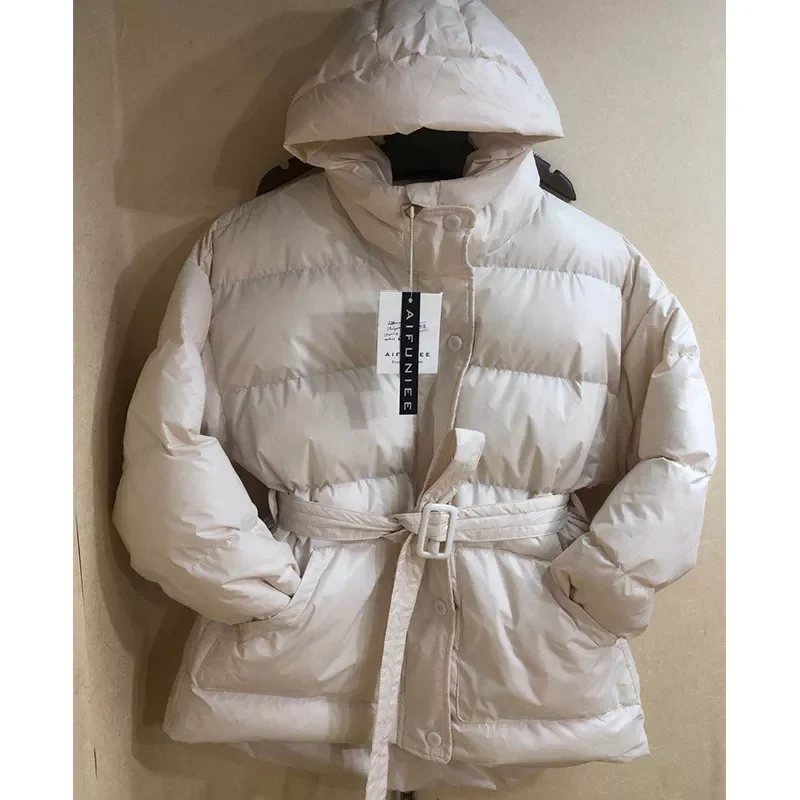 New Jacket Women Winter 6 Colors Casual Warm Coat Femme Parkas with Belt Hooded Korean Style Black Autumn Female Clothing