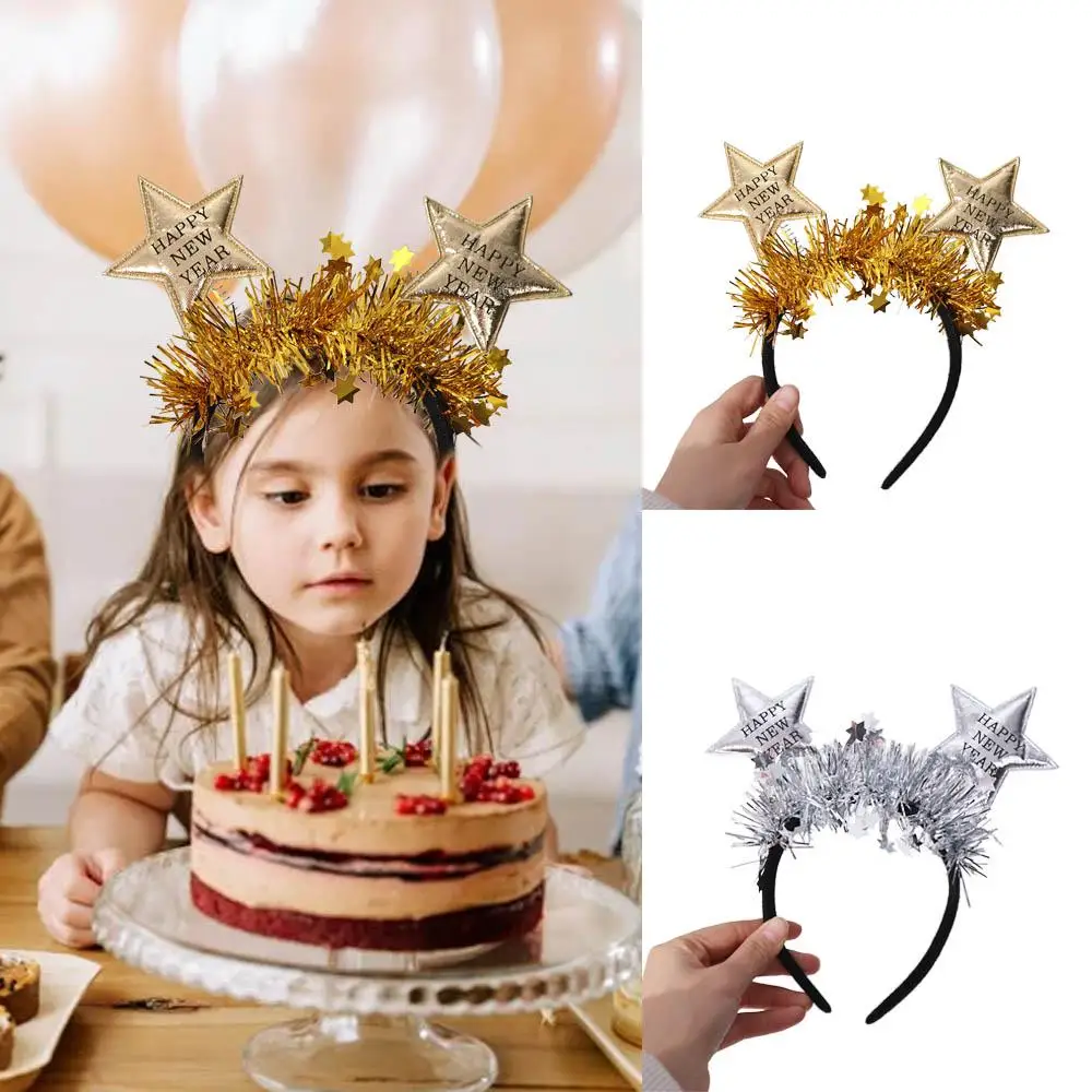 Золото серебро повязка на голову с Новым годом блестящая декоративная Новый год