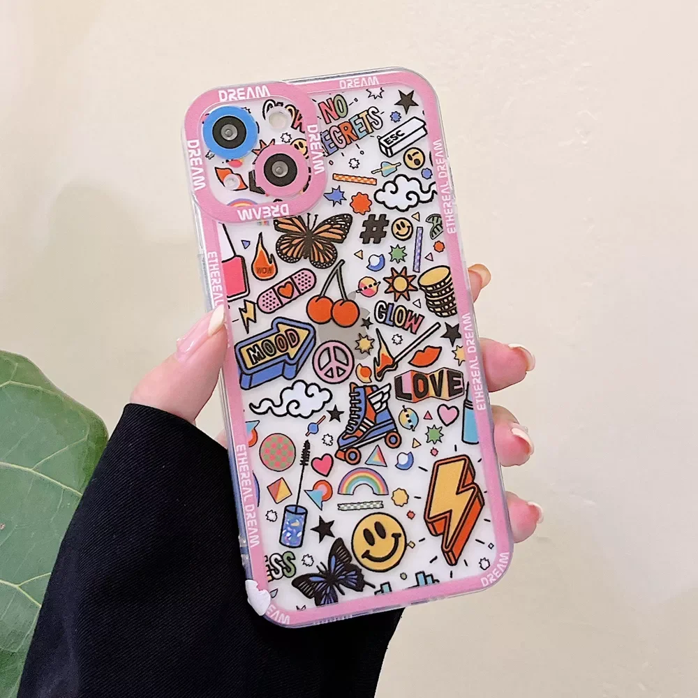 

Hot Sales for iPhone 11 12 13 i13 Pro Max X XS XR 7 8 Plus SE 2020 Shockproof Clear Soft Back Cover Colorful Painting Phone Case