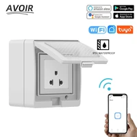 avoir tuya smart power socket with ip55 waterproof cover wifi connected outdoor electrical outlets eu fr uk us plugs pc material