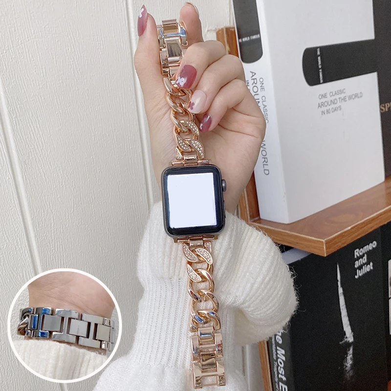 

Metal stainless steel for apple watch band 38mm 40mm 41mm girls luxury for iWatch series 7 SE 6 5 4 3 2 42mm 44mm 45mm bracelet