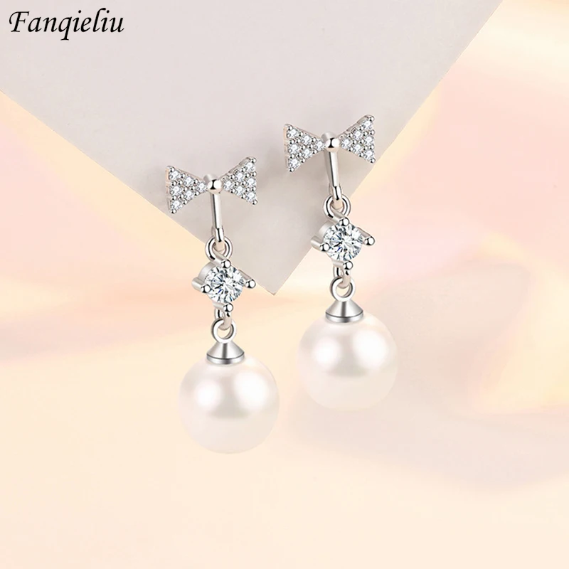 

Fanqieliu Stamp 925 Silver Needle Luxury Zircon Bow Pearl Drop Earrings For Women New Jewelry Girl Gift Trendy FQL21348