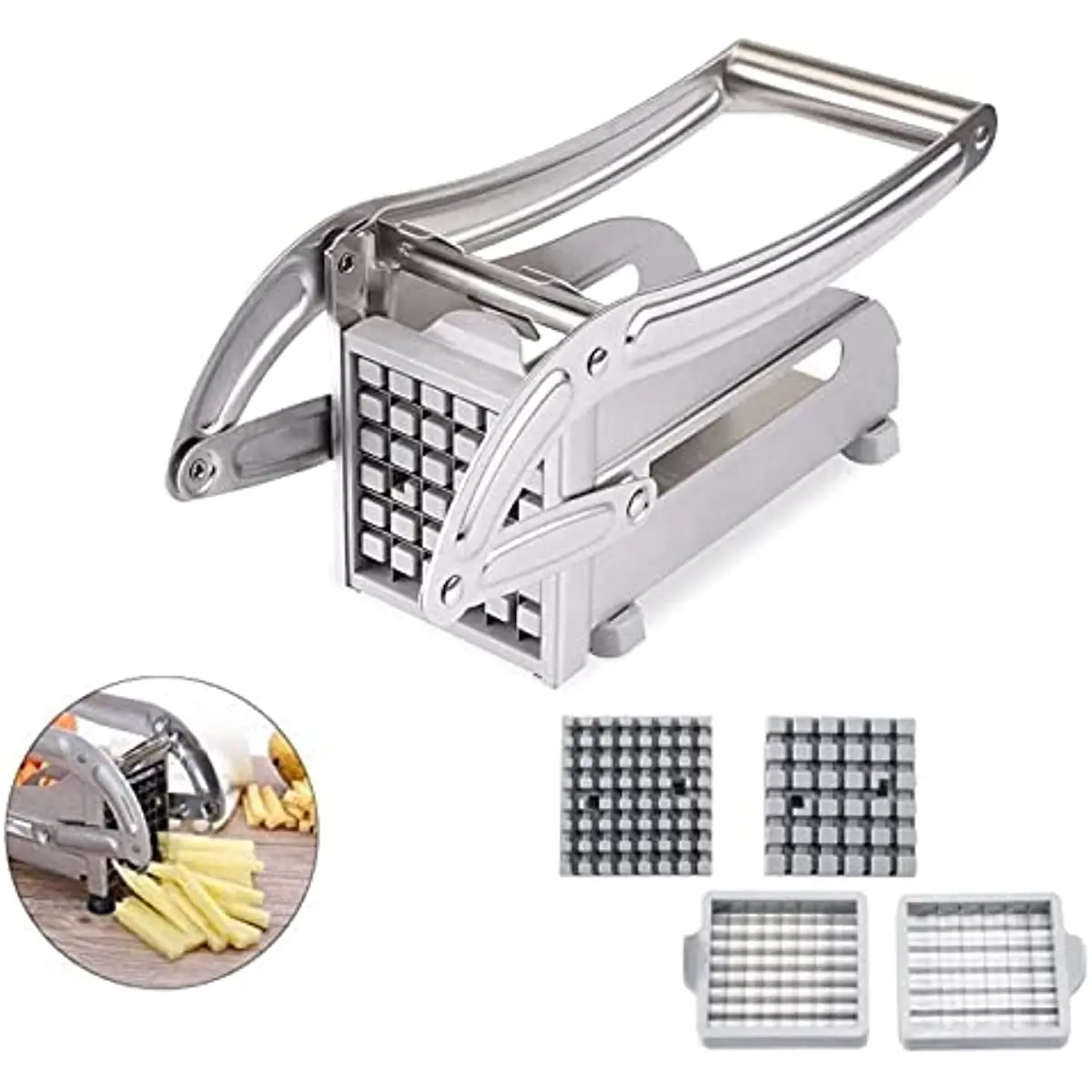 

Stainless Steel 2-Blade French Fry Slicer With No-Slip Suction Base Perfect For Air Fryer Use Vegetable Chopper And Dicer