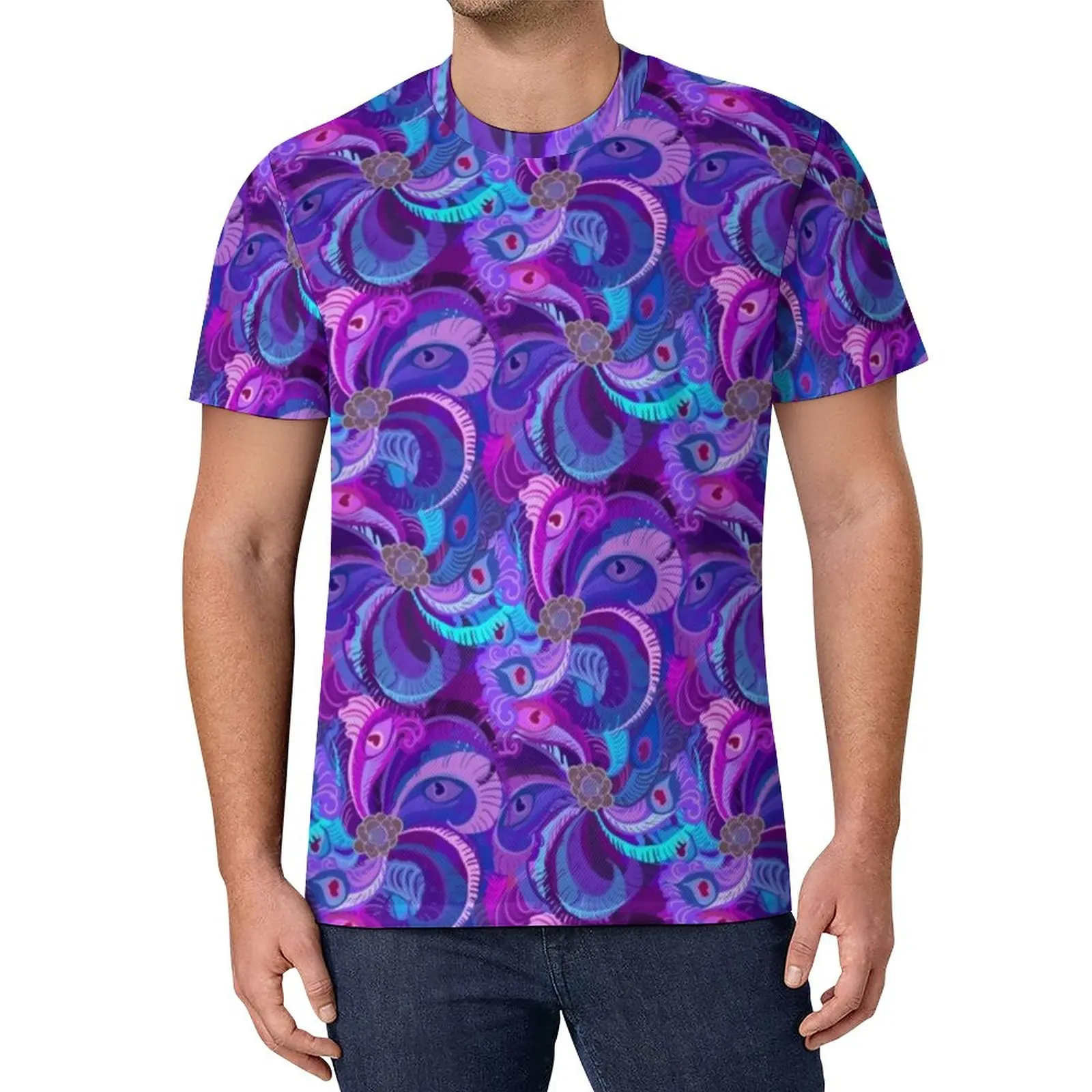 

Футболка в стиле ретро, дизайнерская рубашка с принтом павлина, с абстрактным принтом перьев, с коротким рукавом, летняя одежда