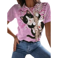 2022 womens summer 3d printed t shirt cute cat animal printed vintage short sleeve t shirt womens clothing beautiful tops 6xl