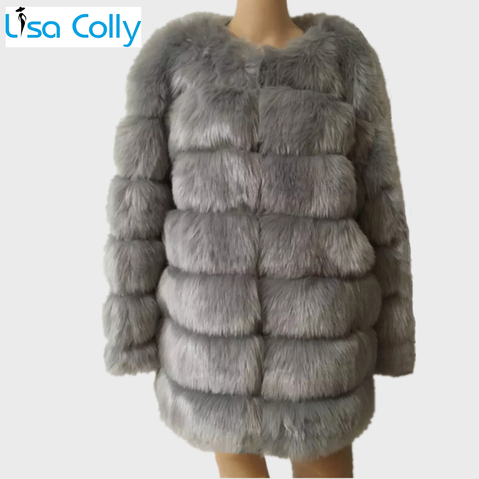 Women 70cm Winter Coat Overcoat Long Sleeve Faux Fox Fur Coat Jacket Luxury Faux Fox Fur Coat