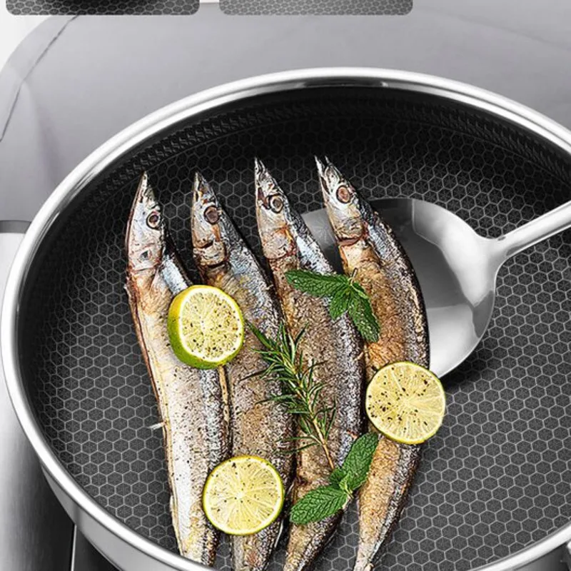 

304 Stainless Steel Frying Pan Nonstick Honeycomb Wok Pan Oil Smoke General Gas Induction Cooker Kitchen Universal Pot Cookware