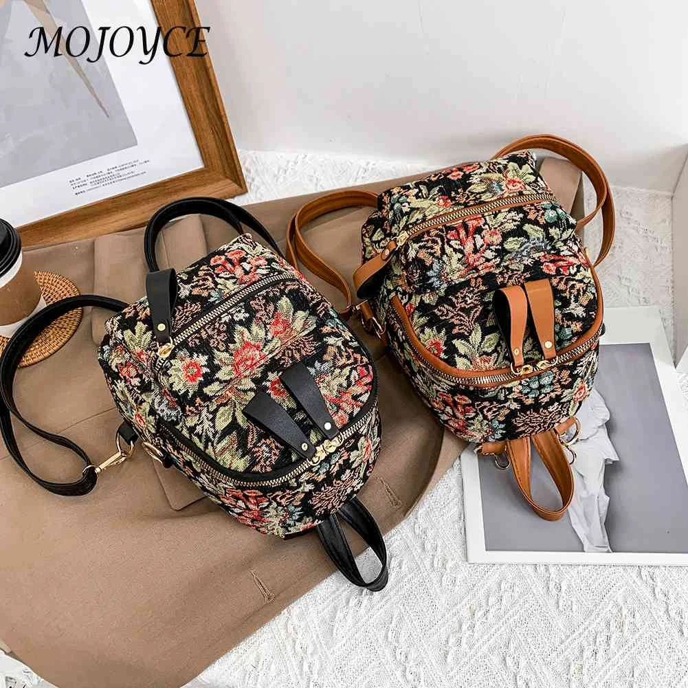 

Preppy Style Canvas Women Backpacks Flower Printed School Rucksack Teenager Girls Mini Zipper Rucksack Knapsack