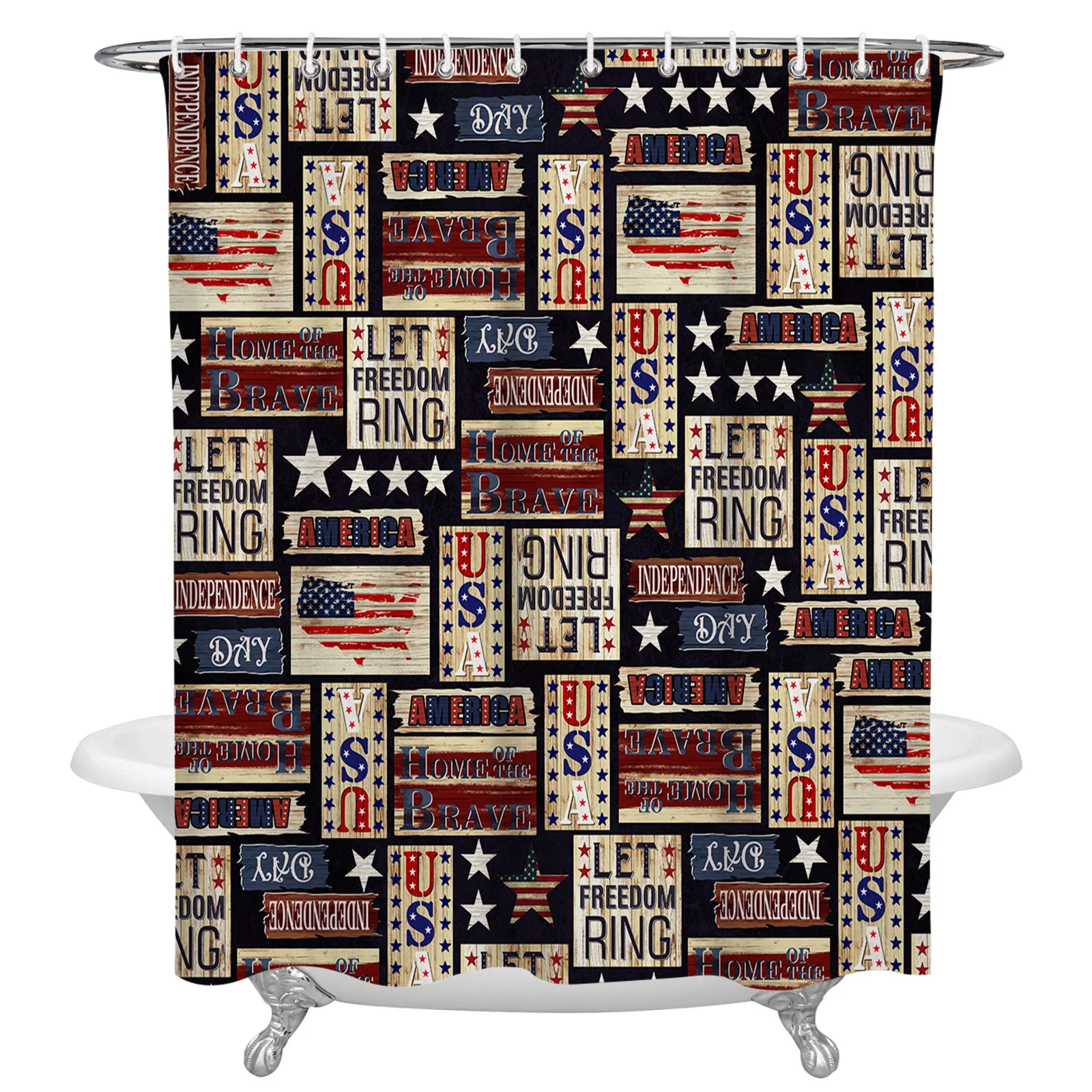 

Ретро занавеска для душа с текстурой древесины День Независимости занавеска для ванной из водонепроницаемого полиэстера занавеска для ван...