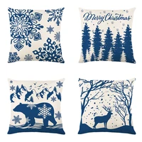 2022 christmas blue print pillowcase navidad elk fir snowflake throw pillow cushion cover xmas home sofa living room decor