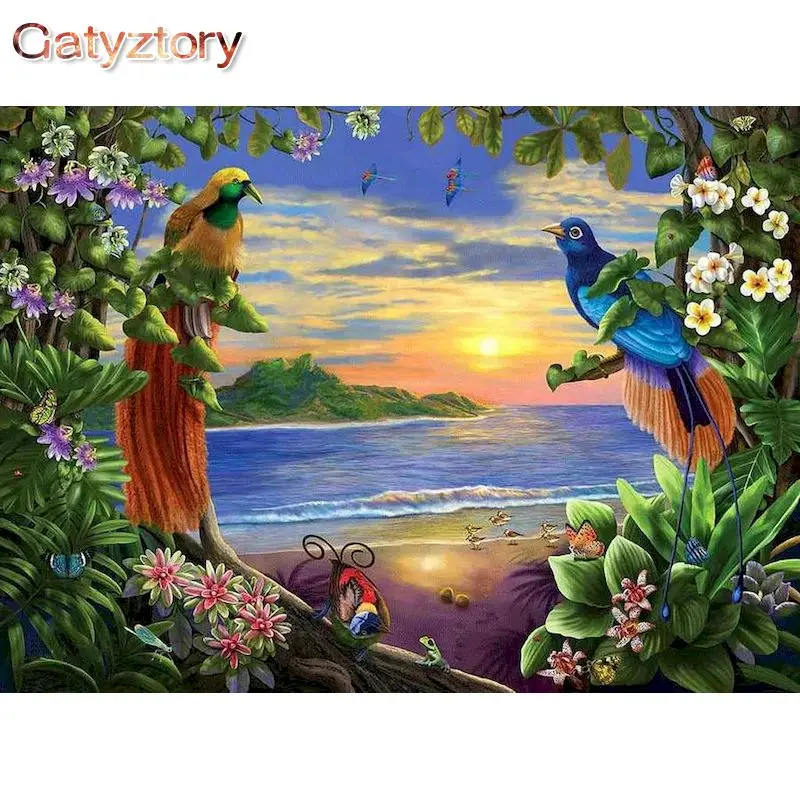 

GATYZTORY Painting By Numbers Seaside Sunset HandPainted Pictures By Number Landscape On Canvas Home Decoration Diy Gift