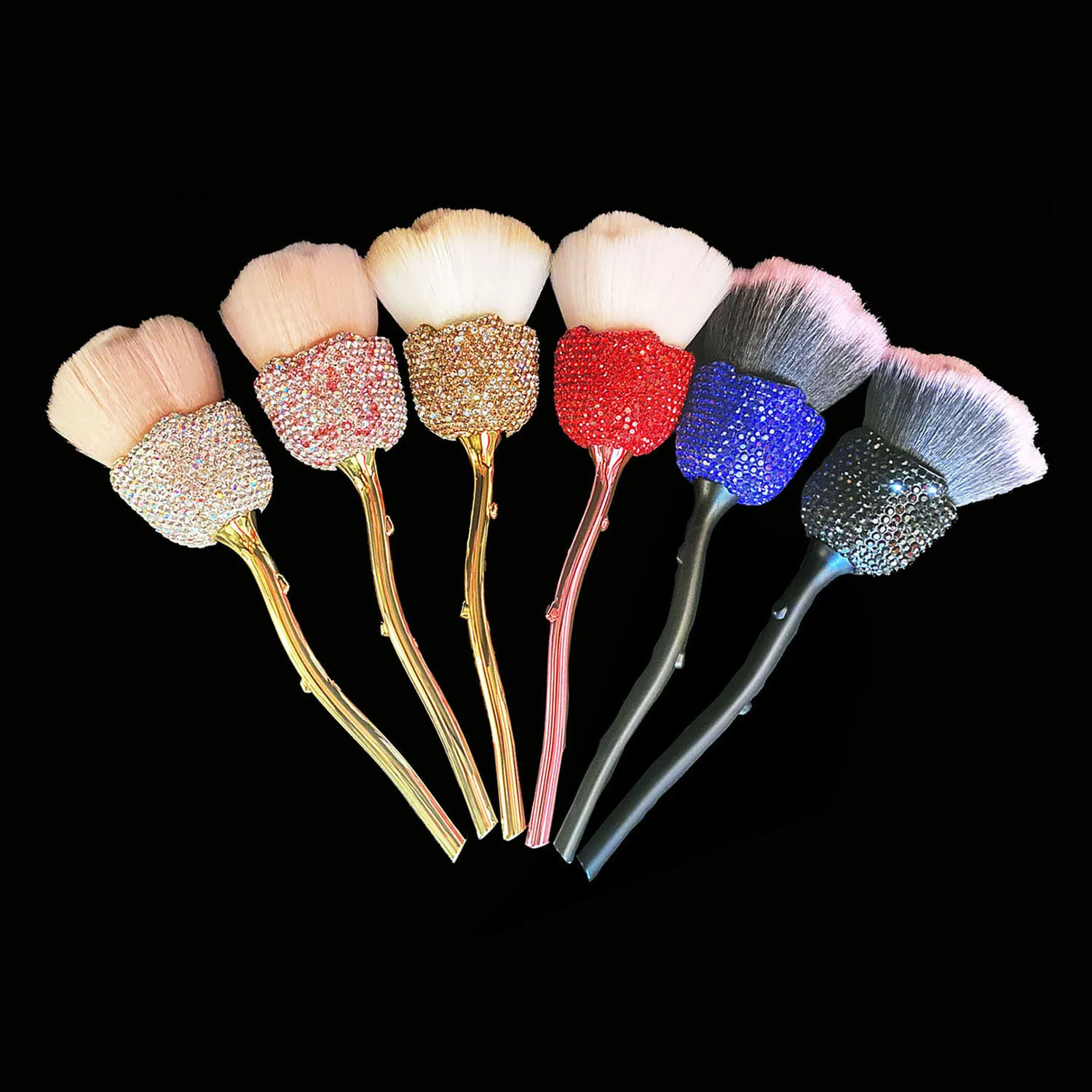 

Flower Rhinestone Rose Shape Makeup Powder Brush Crystal Nail Brushes Soft Fluffy Foundation Blush Brush for Large Coverage