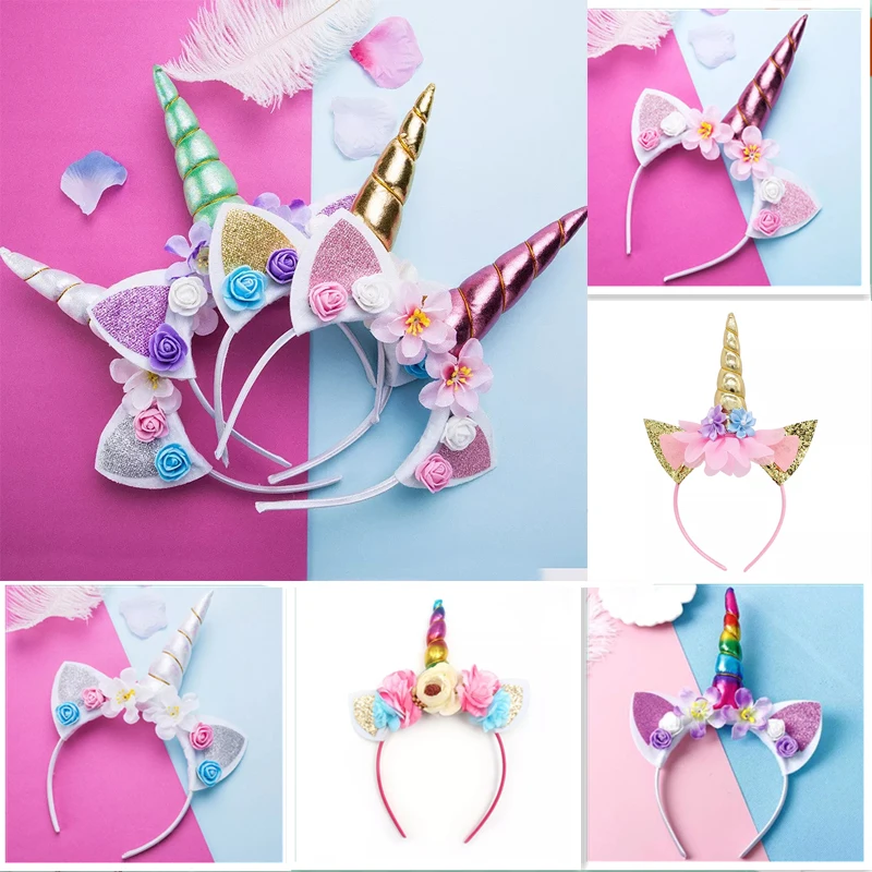 new-cute-women-kids-headband-sweet-flower-unicorn-horn-hair-band-birthday-party-flower-floral-crown-headwear