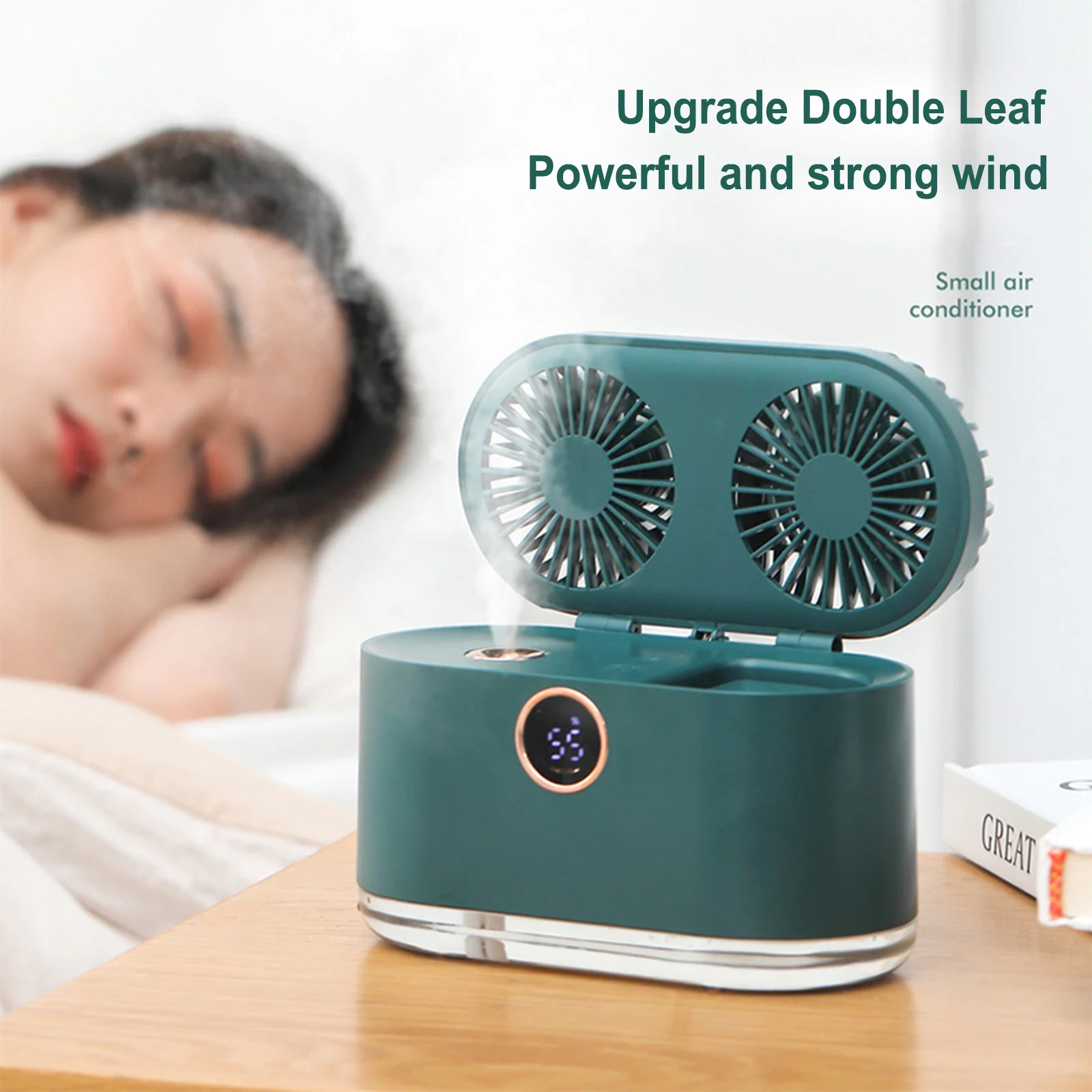 

Улучшенный настольный вентилятор с двумя лопастями, удобный мини-вентилятор для студентов с зарядкой, 3 скорости, регулируемый, с дисплеем м...