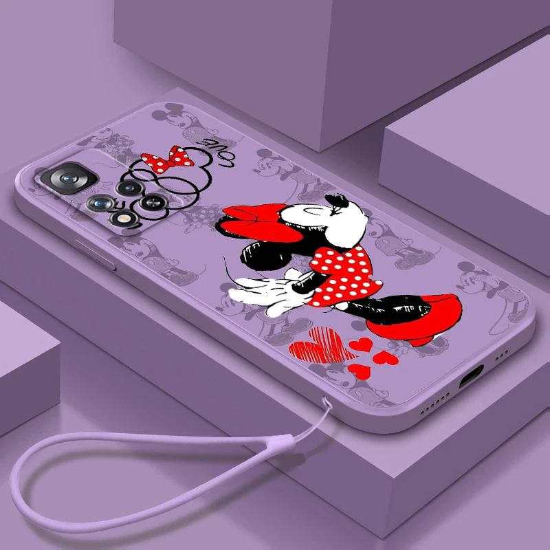 

Mickey Minnie Disney Cartoon Liquid Rope Phone Case For Xiaomi Redmi Note 12 11 11S 11T 10S 10 9S 9T 9 Pro Speed Plus 5G Cover