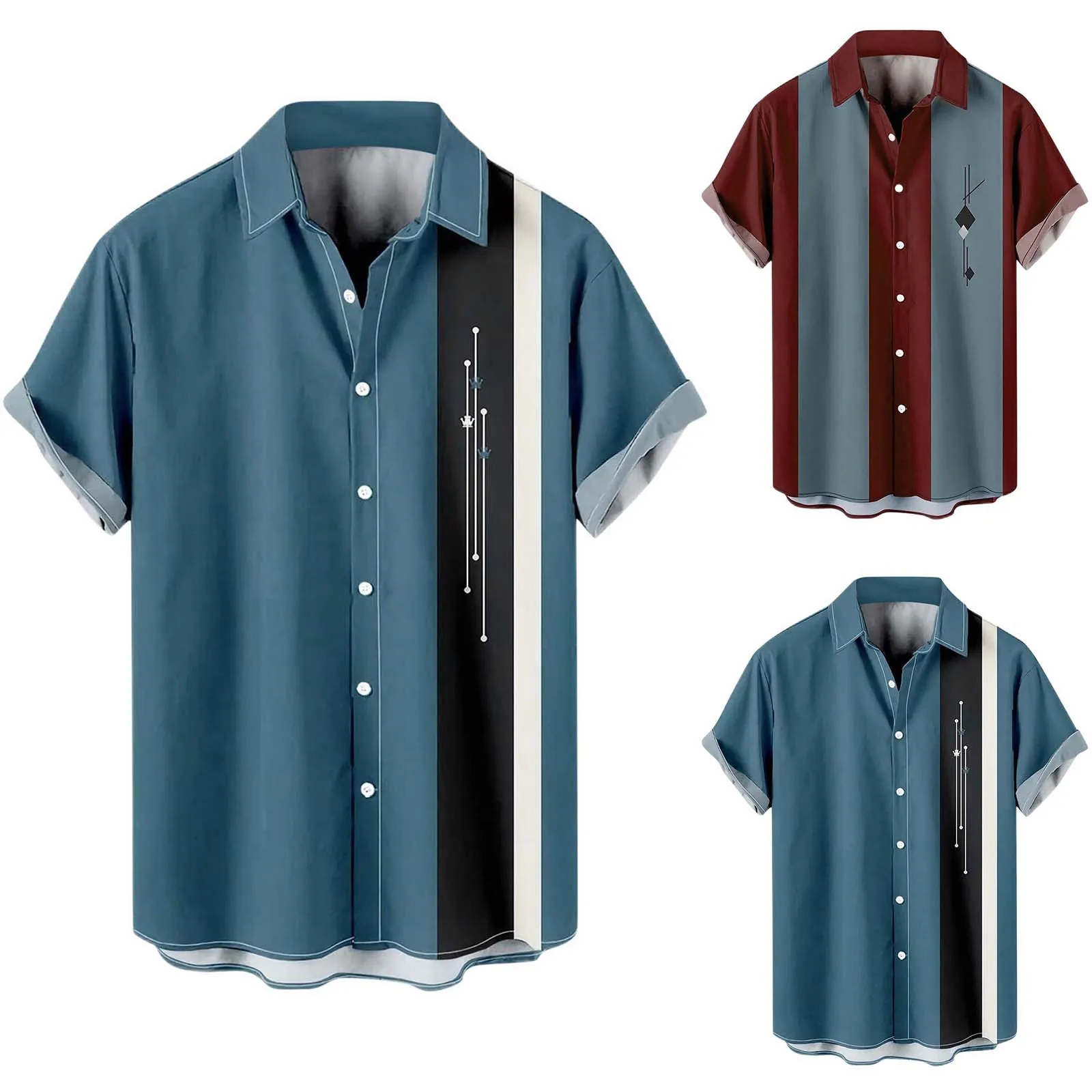 

Male Summer Hawaii Casual Loose Print Shirt Turn Down Collar Short Sleeve Shirt Bodysuit Romper