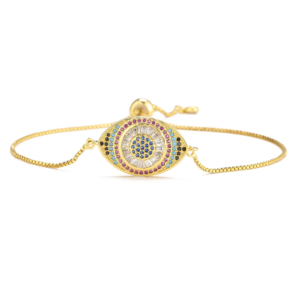 

AAA Multicolor Raibow Cubic Zirconia Crystal Luxury Gold-plated Brass Evil Eye Lucky Charm Bracelet Women CZ Stones Jewelry Gift
