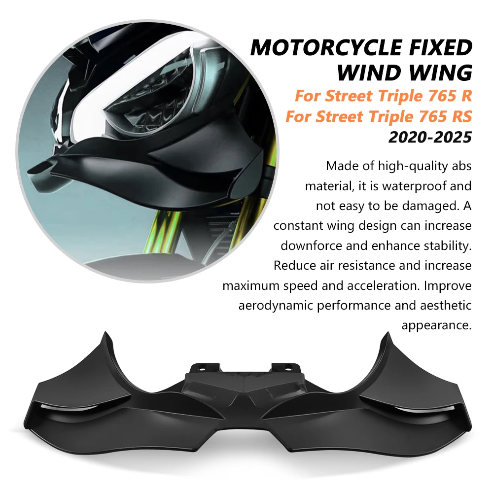 Фото Для мотоцикла Street Triple 765RS 765R 765 R 765 RS 2020-2025 годов выпуска: передний спойлер, переднее тормозное крыло, винглет, дефлектор прижимной силы. №4