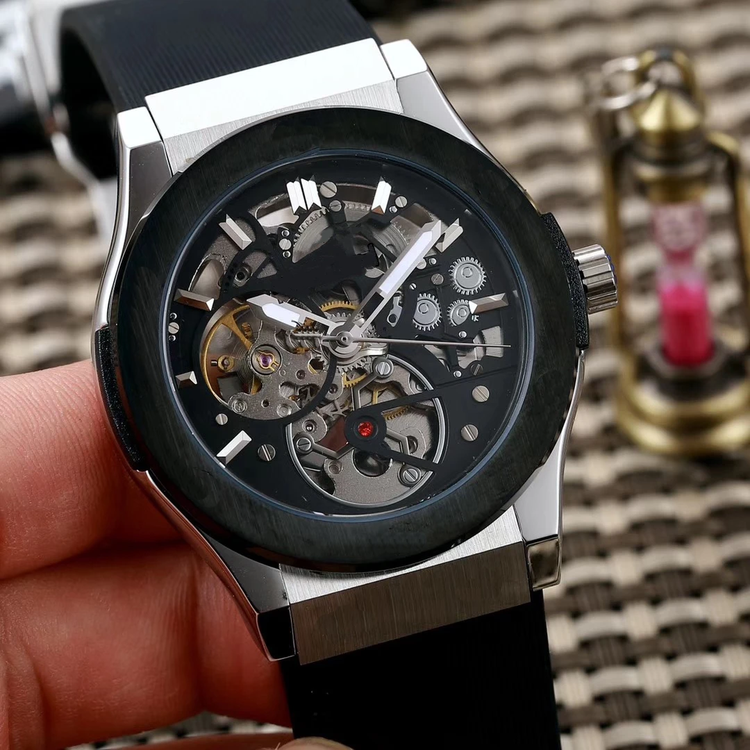 

mens mechanical watch automatic Rose Gold black Tourbillion rubber