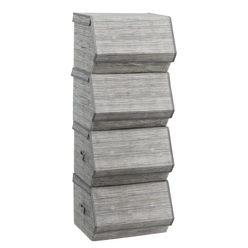 

Set of 4 Stackable Large Bins Cubes W/Lids Storage Organizers