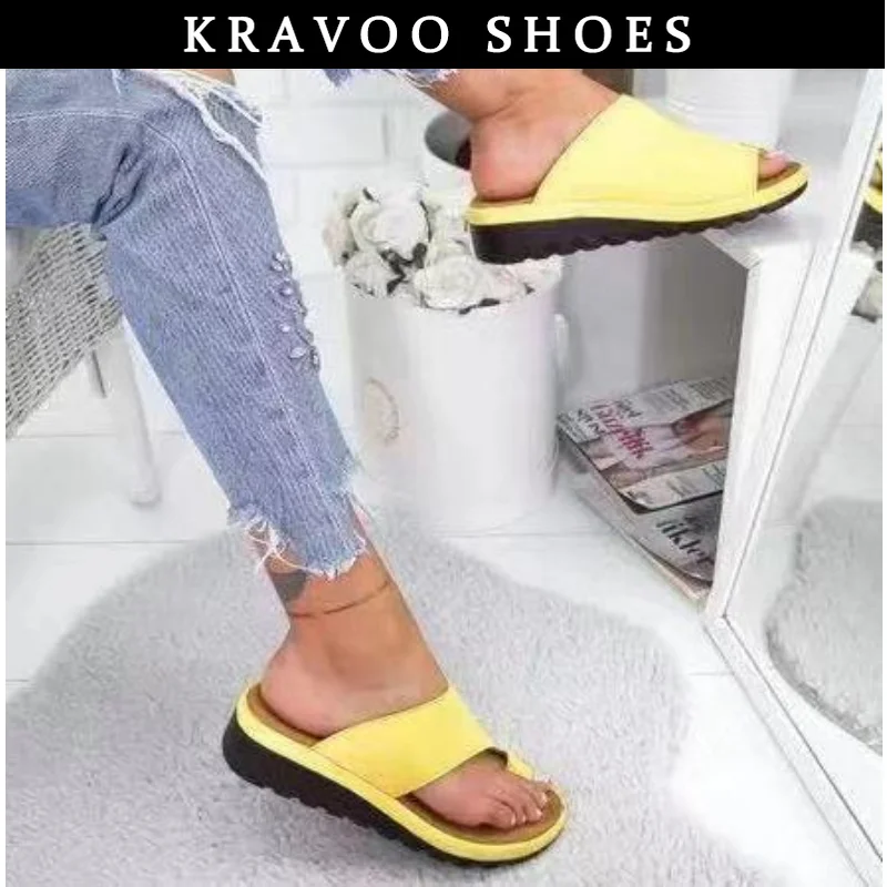 KRAVOO 34-43 Shoes Women Platform Wedges Slippers Solid Women's Sandals Purple Female Thong Slipper Sandal Summer 2023 New Shoes