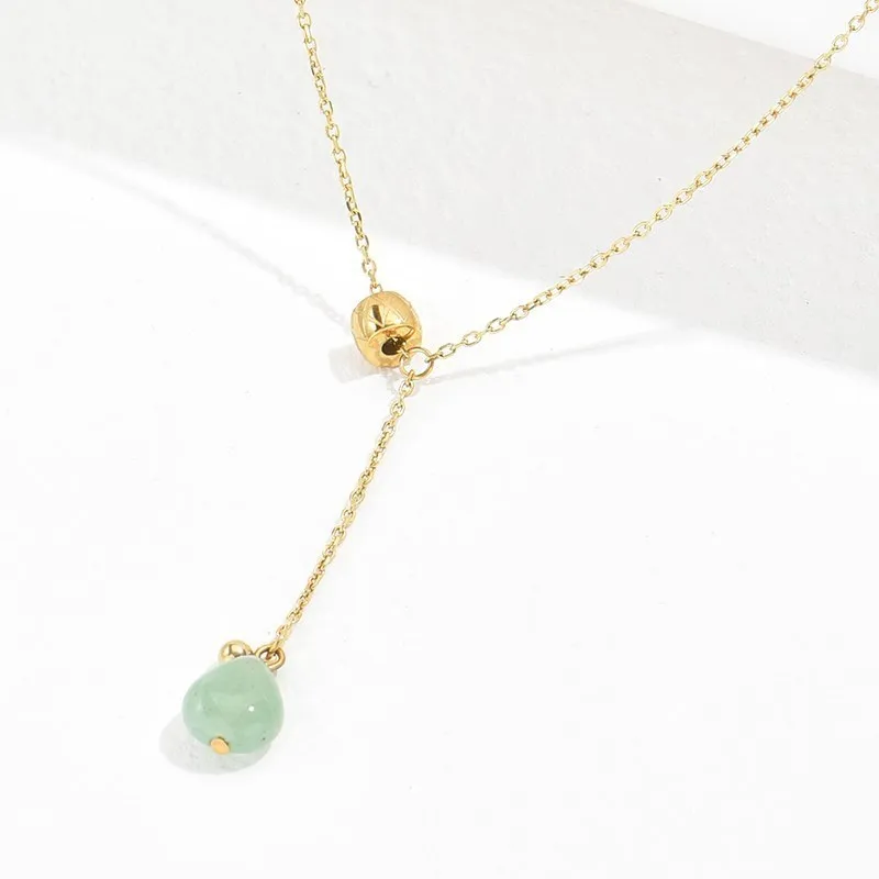 

CHANGE BETTER Natural Red Jasper Green Aventurine Water Drop Pendant Necklace Women Elegant Gold Color Chain Choker Jewelry Gift