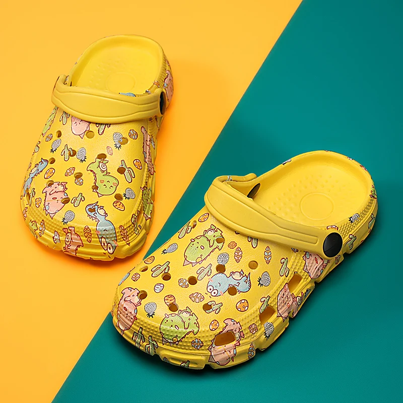 

New Children Cute Cartoon Sandals Kids Clogs Summer Crock Beach Slippers Cave Hole Baby Dinosaur Garden Shoes Flip Flop For Boys