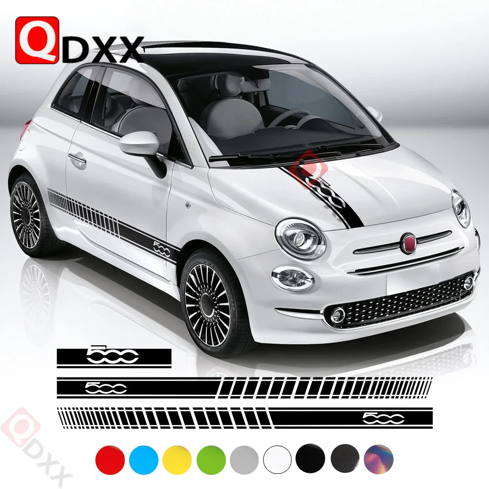 

2pcs Car Styling Rocker Door Stripes Stickers Hood Cover Decal for Fiat 500 Abarth Side Skirt Decal Graphic Sticker Accessories