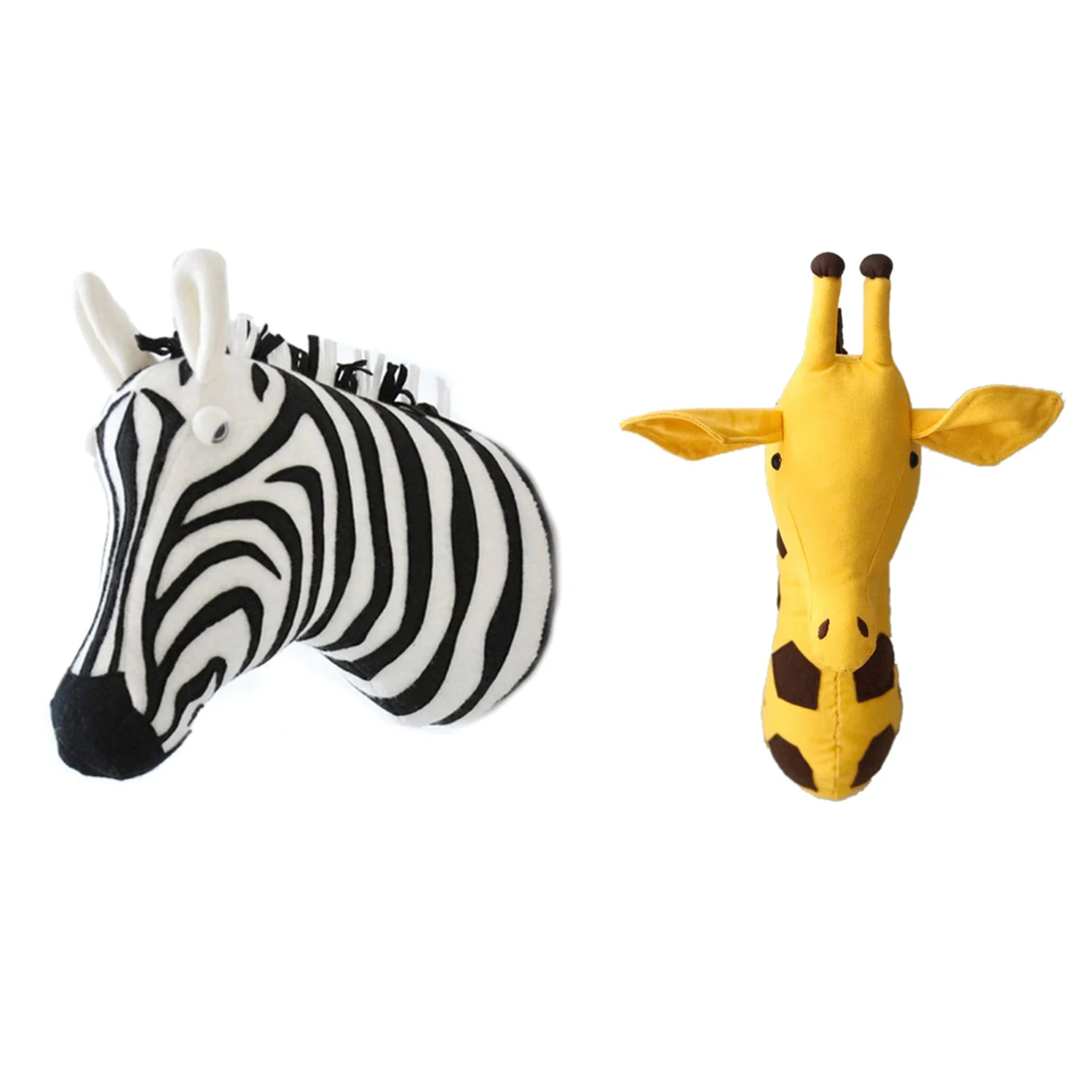 

2 Pcs 3D Animal Head Wall Cute Stuffed Wall Hanging Toys Kids Room Animal Wall Sculptures Giraffe & Zebra