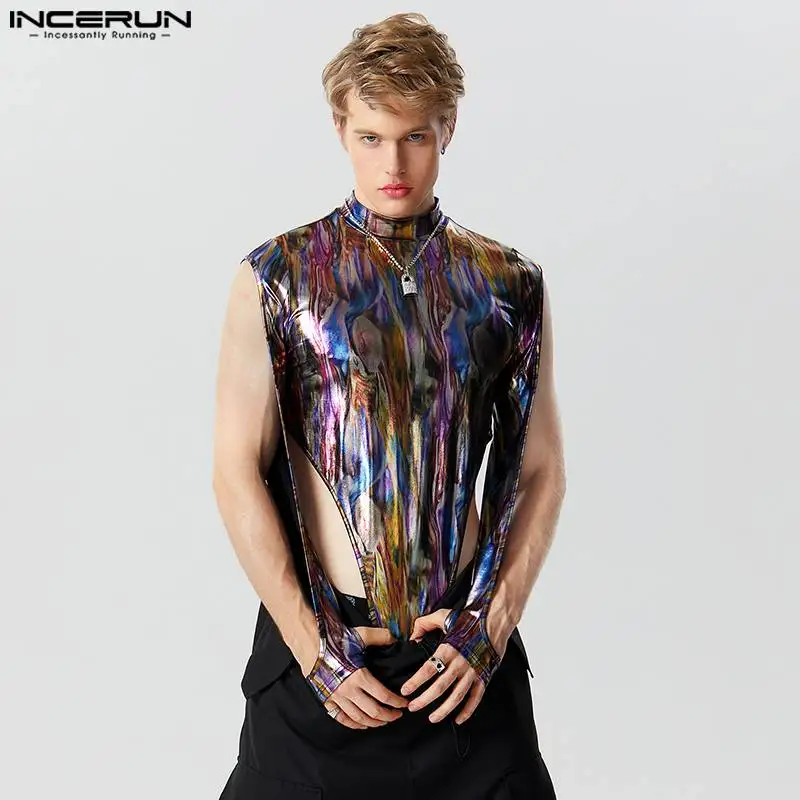 

Боди INCERUN мужское со сверкающим принтом, футболка, водолазка с длинным рукавом, модные мужские комбинезоны, уличная одежда, Женское боди 2023