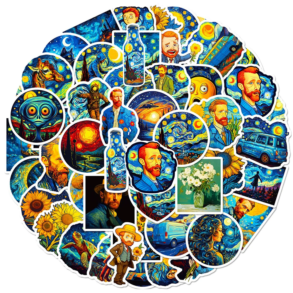 

10/30/50PCS Art Painting Van Gogh Starry Sky Stickers Aesthetic Cartoon Decals Toys DIY Stationery Laptop Phone Vinyl Sticker