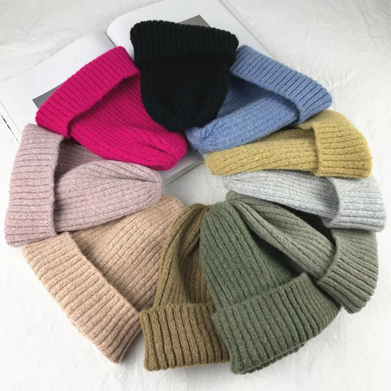 

New Beanies Women Solid Knitted Winter Warm Hats Simple Ladies Wool Knit Casual Caps Elegant All-match Beanie Bonnet
