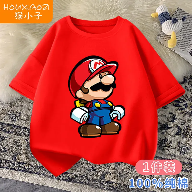 

Детская летняя футболка с коротким рукавом и мультипликационным принтом «Супер Марио», хлопковая Футболка с рукавом до локтя для мальчиков