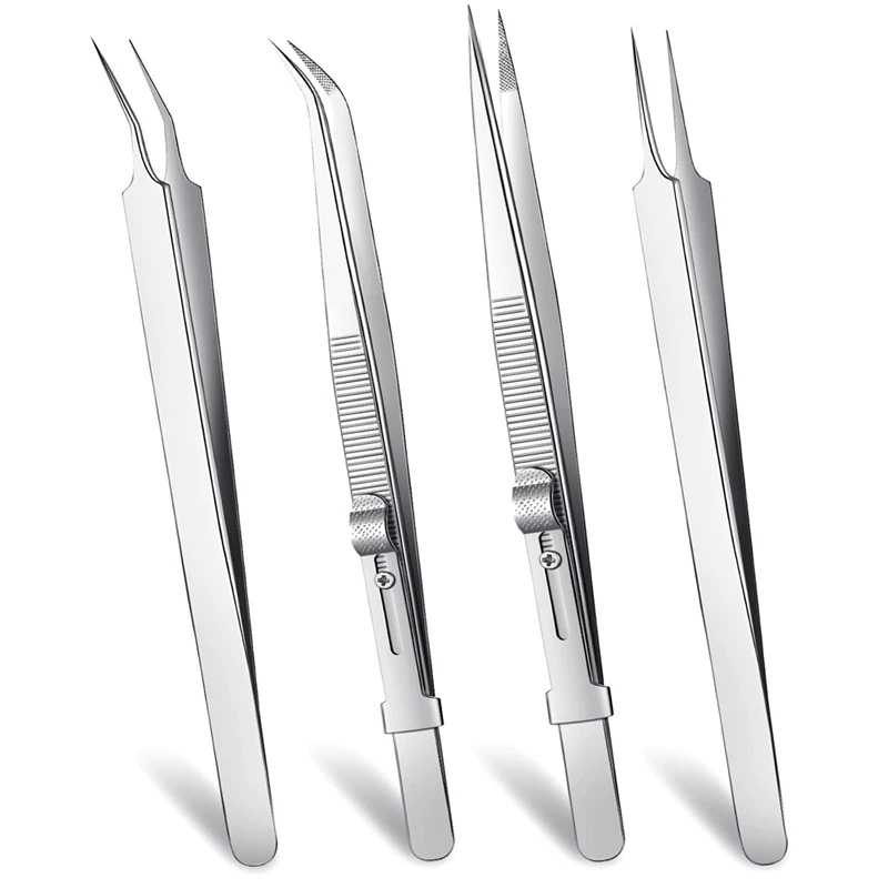 

4Pcs Precision Tweezers Set Curved Tweezers Locking Tweezers For Crafts Electronics Laboratory Jewelry Making Soldering