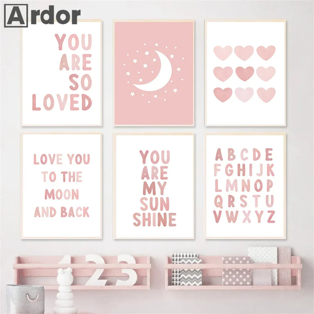 Розовый Радужный Плакат Девушка Солнце Луна Облако Любимое Солнечное Принт