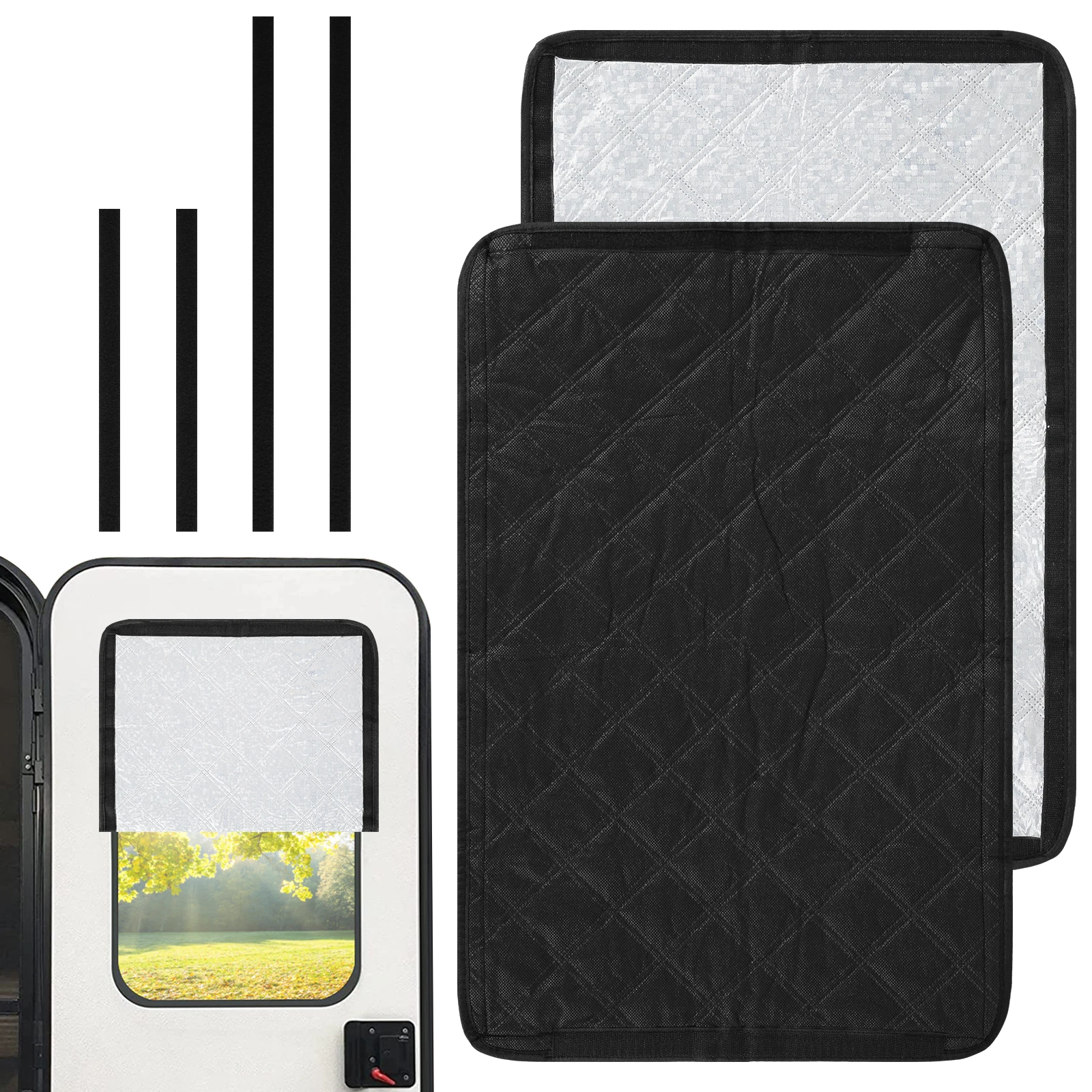 

RV Door Window Shade Cover Oxford Cloth RV Blackout Sunshade Foldable Portable Camper Door Window Cover For Travel Trailer