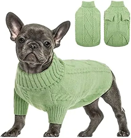 

Dog Sweater, Cold Weather Cable Knitwear, Classic Turtleneck Thick Warm Clothes for Chihuahua, Bulldog, Dachshund, Pug, Yorkie