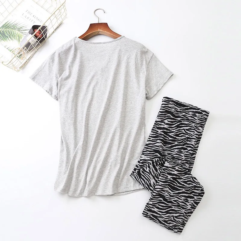 New Ladies Pajamas Set Summer/Spring Cartoon Zebra Printed Sleepwear V-Neck Top+Pants 2Pcs Korean Style Thin Large Size Homewear