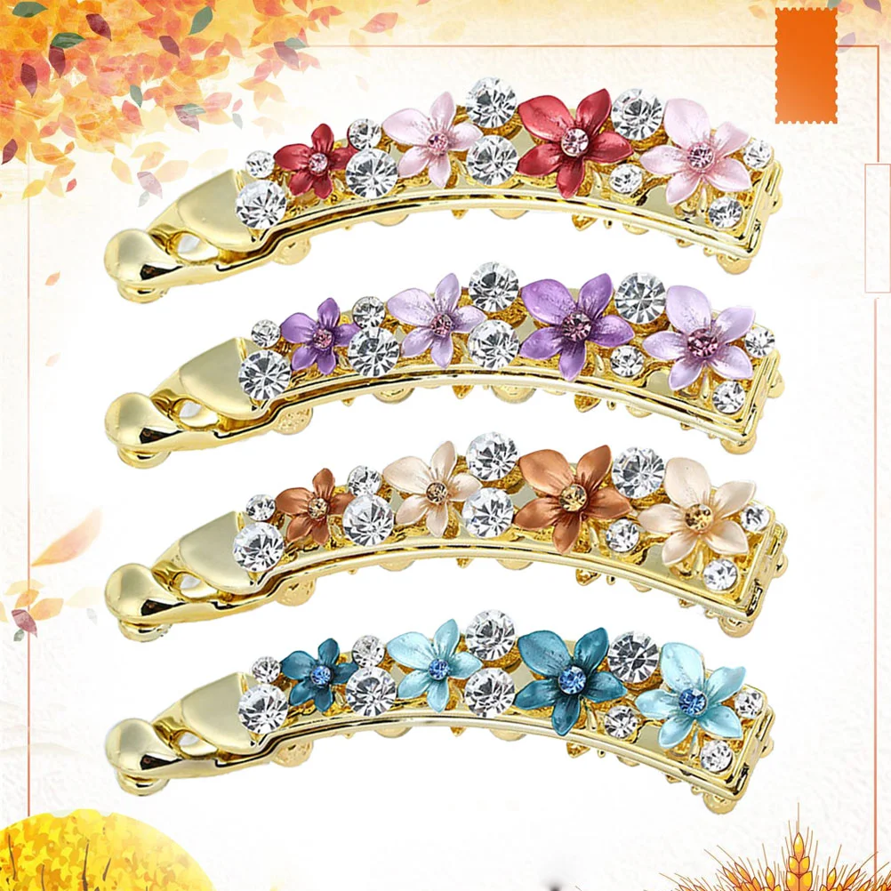 

4pcs Banana Hair Clip Fashionable Diamante Crystal Alloy Ponytail Holder Hair Clip for Ladies