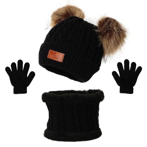 Комплект из 3 предметов для женщин и мужчин, зимний шарф, шапка, перчатки, Толстая Теплая Лыжная маска для улицы, плюшевая шапка, вязаная шапка, шапка, шарф, унисекс