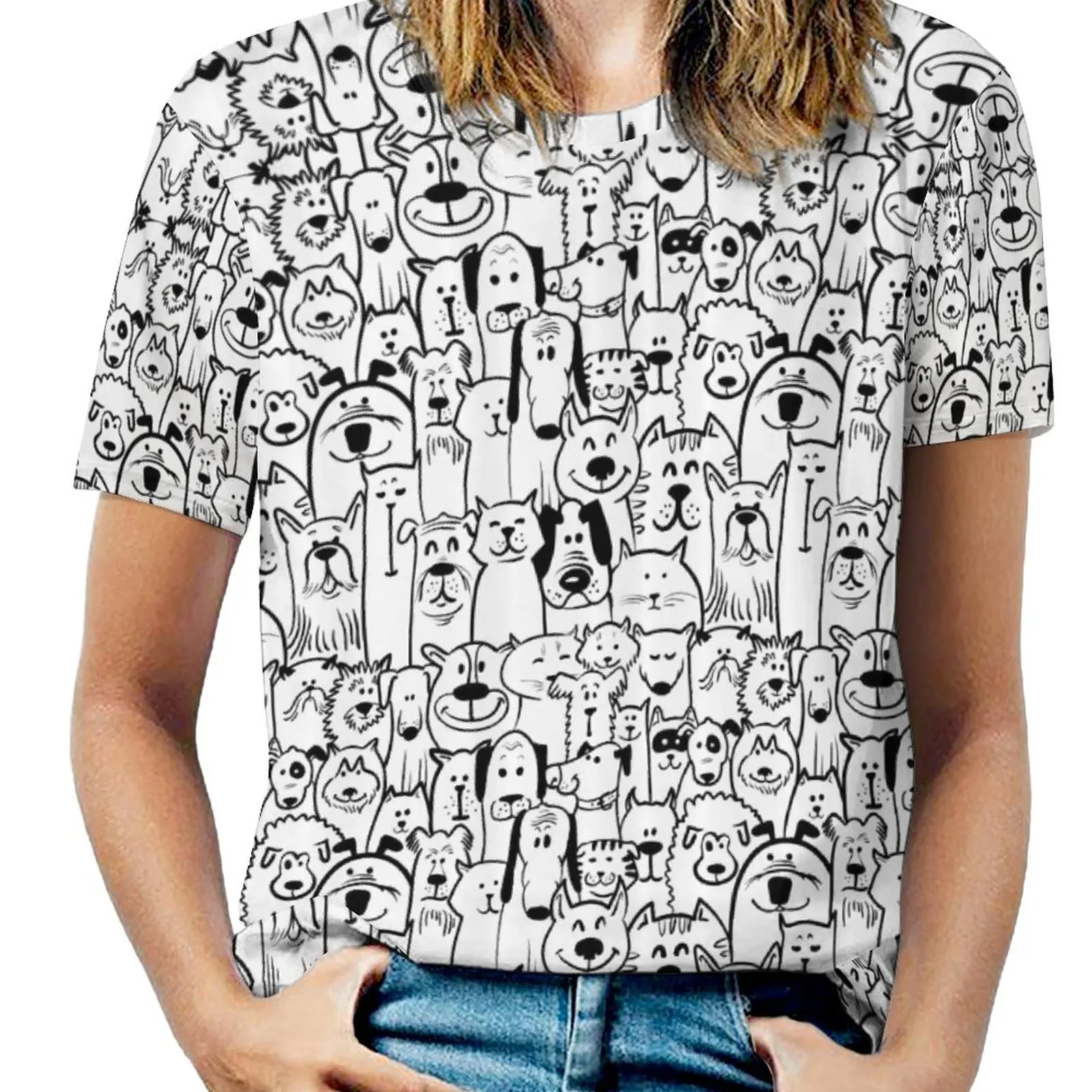 

Group of Dogs And Cats Animals Fun Happy Beings Cartoon Inspired Design T-shirt Harajuku Sports Geeky Tshirt Hot Sale Travel E