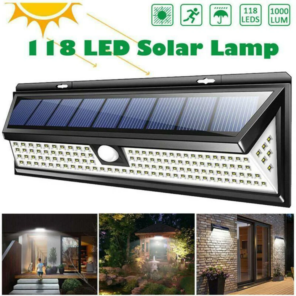 

118 LED Solar Wall Light Outdoor Lamp Waterproof Spotlights PIR Motion Sensor 3 Modes Wall Sunlight For Street Garden Decoration