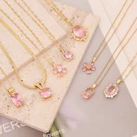fashion luxury necklace clavicle chain gold pink zircon chain pendant necklace for women charm jewelry shiny wedding gift