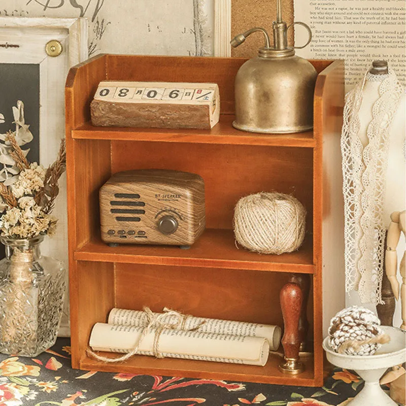 

Counter Face Coffee Storage Cabinet Kitchen Cabinet Desktop 3-Tier Storage Wooden Desktop Box Desk Shelf Storage Shelf