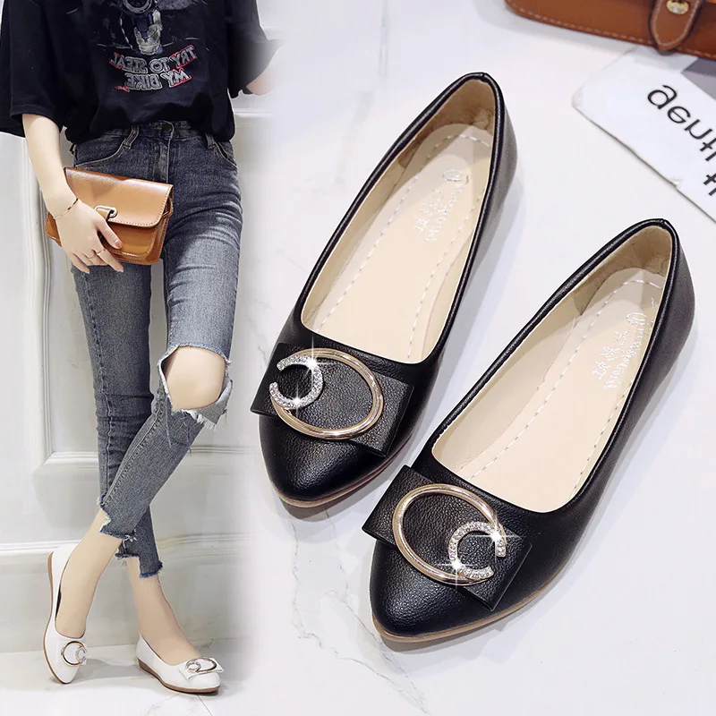 

2023 New Flats Shoes Woman Foable Ballets Metal Buckle Bow Flats Lady Fall Shoes Girl Ballerina Dress Moccasin Big Yards Bling