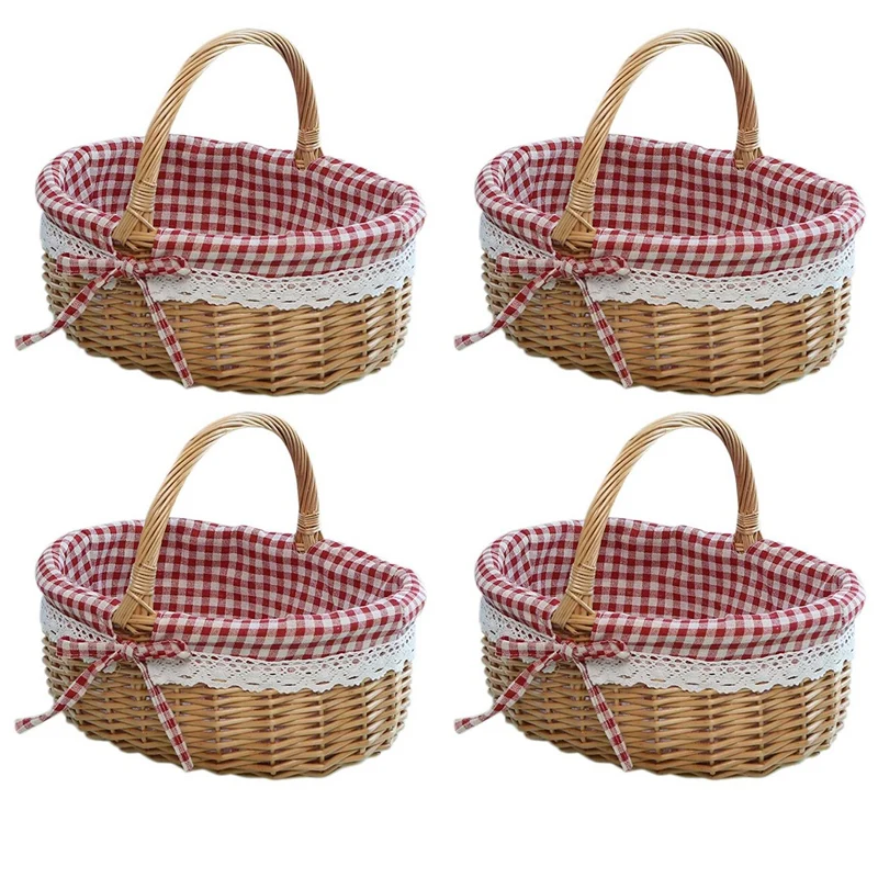 4X Wicker Basket Gift Baskets Empty Oval Willow Woven Picnic Basket With Handle Wedding Basket Small